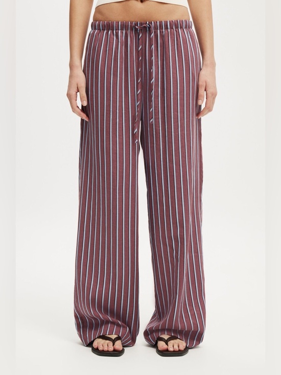 PrettyLittleThing Pants - PrettyLittleThing Burgundy & White Vertical Stripe Wide Leg Pants
